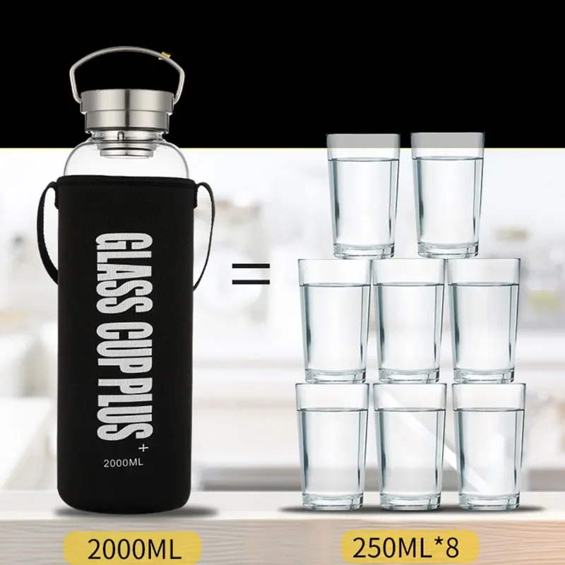 Bouteille d'eau en verre de 2L - Outdoor Sport Glass Water Bottle avis et prix